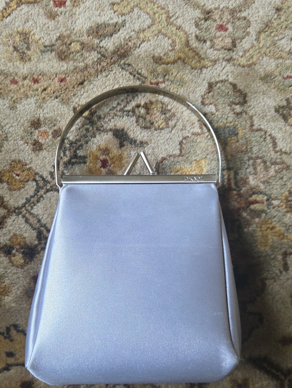 DKNY Silver Satin Evening Top-Handle Clutch